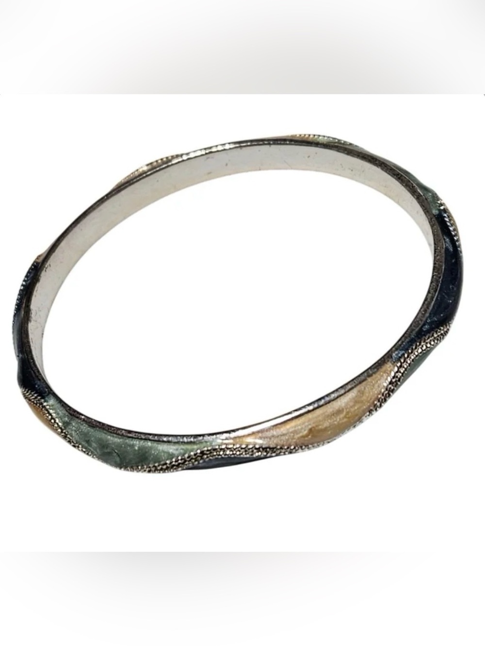 Twisted Silver & Gold Tone Bangle Bracelet